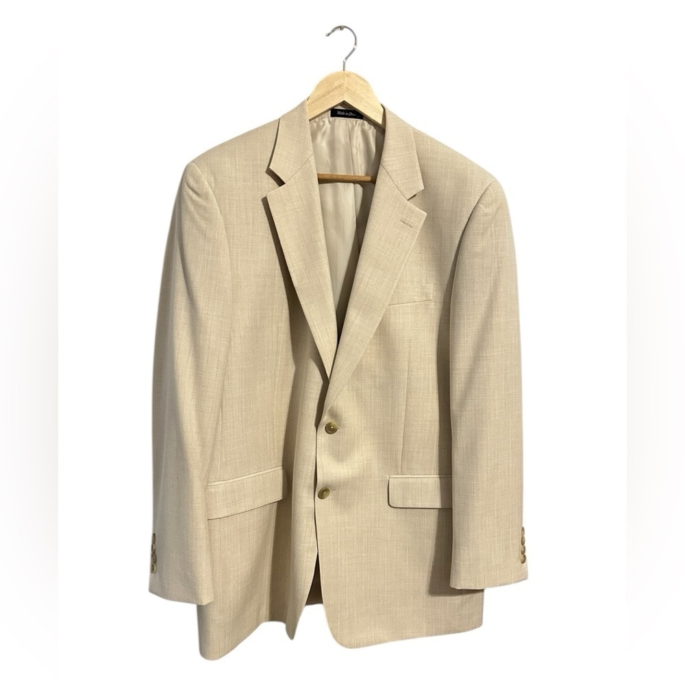 Chaps Mens 2 Button Blazer Sportcoat Sz 42L Cream Linen Style‎ Career Preppy